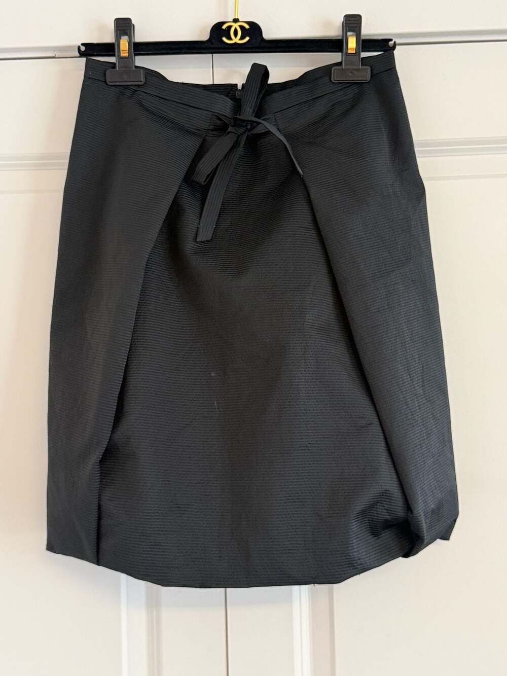Moschino Cheap and Chic Black Tie-Waist Asymmetric Striped Skirt